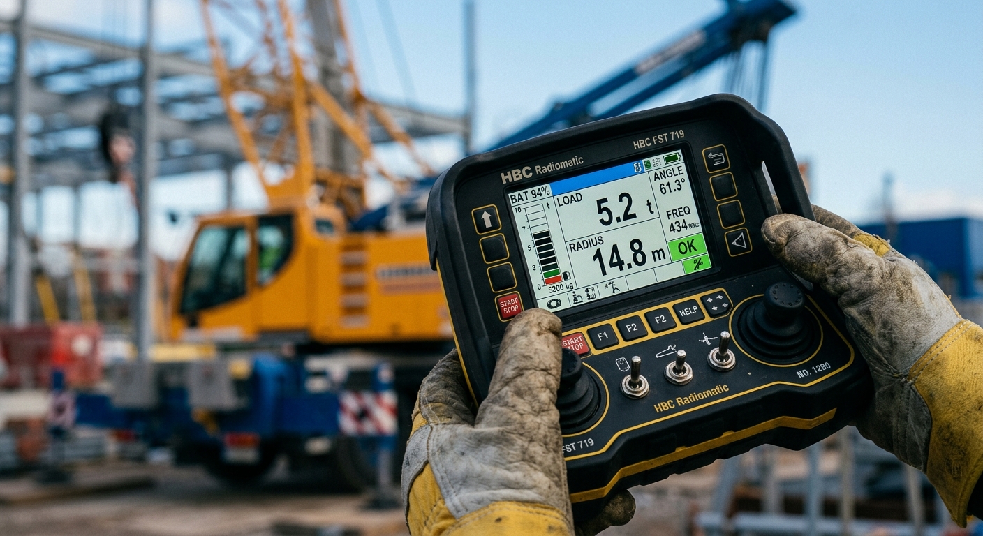 Operator using remote control for self-erecting tower crane